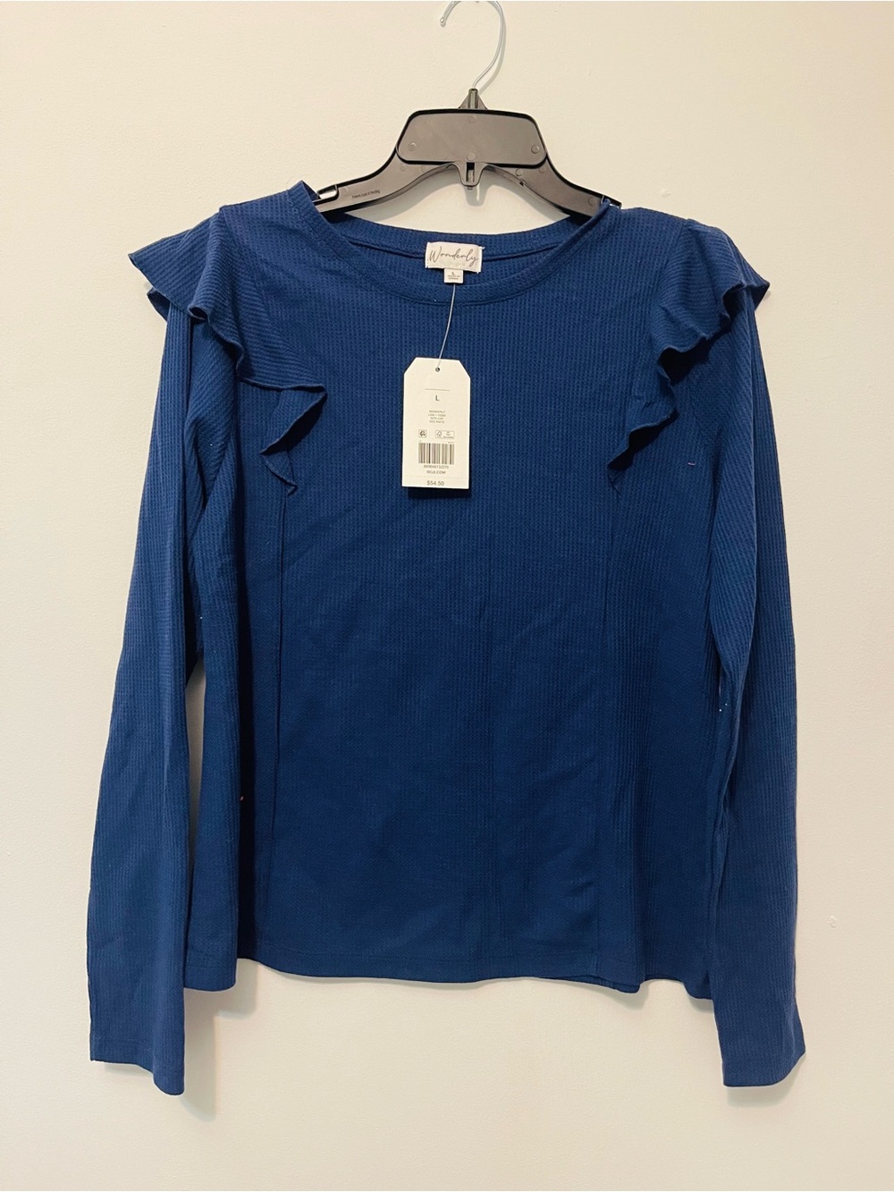 Wonderly Women's Ruffle Shoulder Long Sleeve Top - Blue